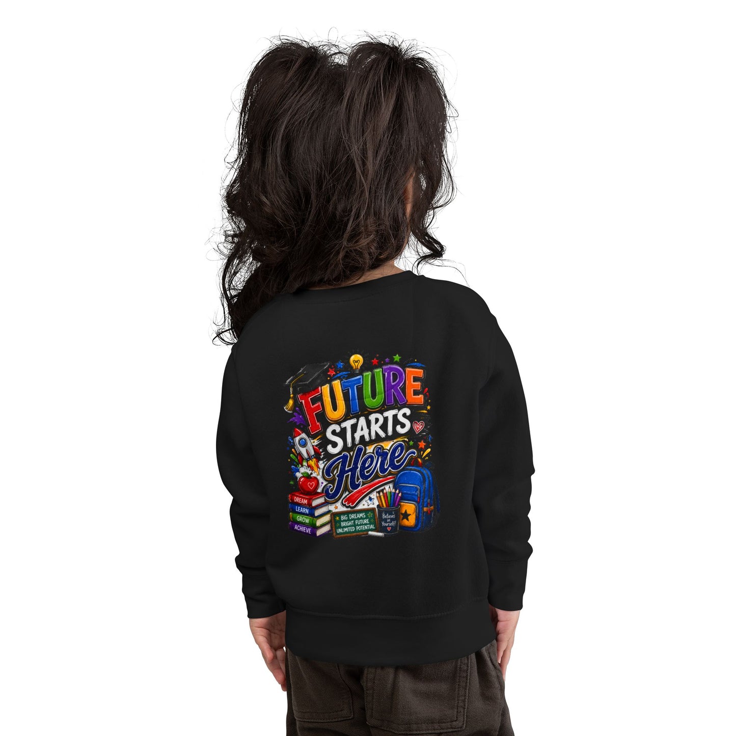 Toddler Sweatshirt — "Future Starts Here" Back-to-School Kids Crewneck
