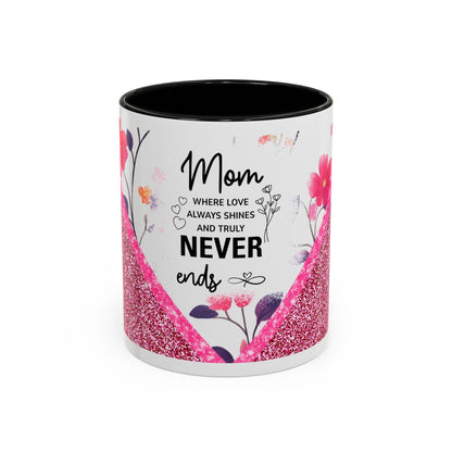 Mom Forever Coffee Mug — "Where Love Always Shines and Truly Never Ends" Floral Accent