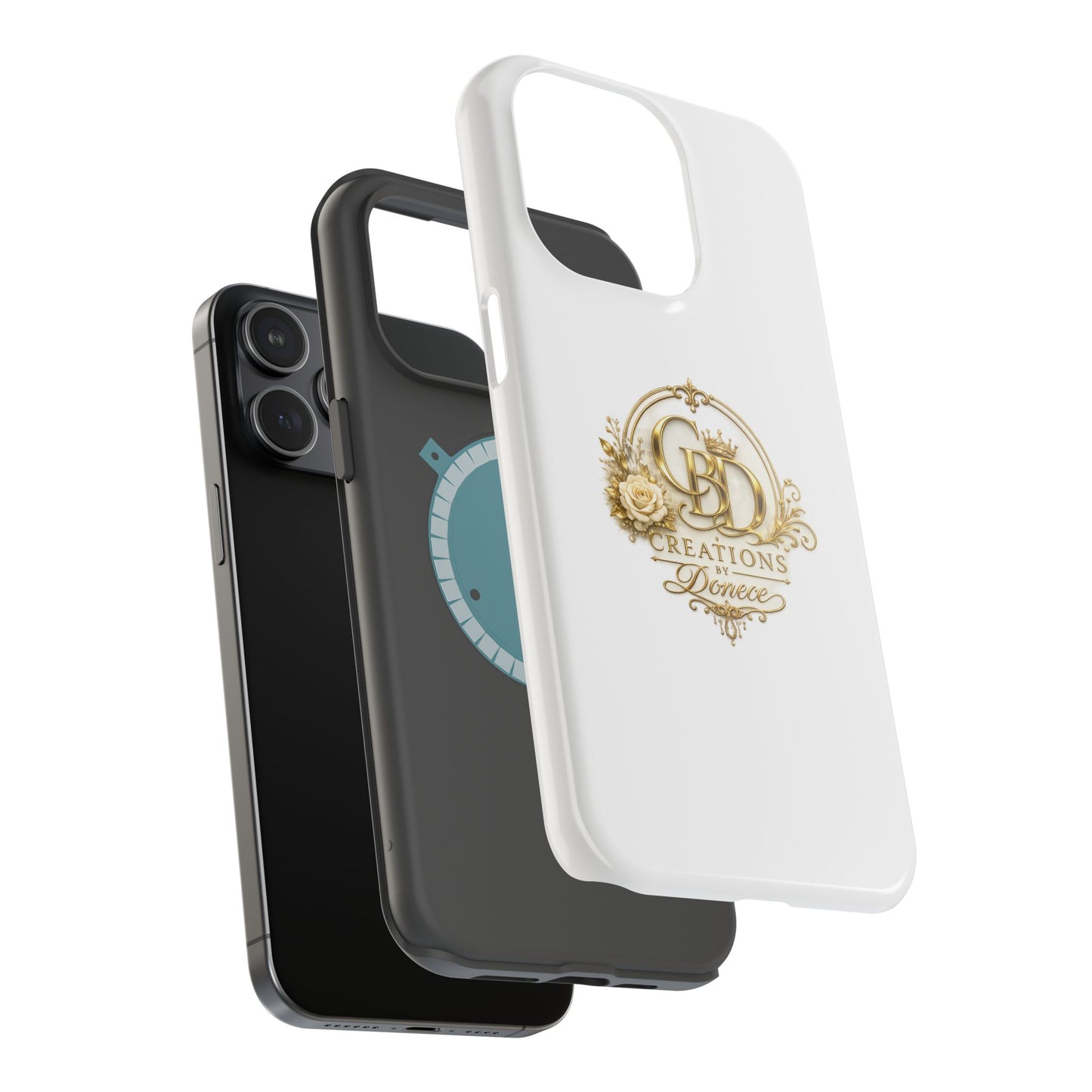 Magnetic Impact-Resistant Phone Case — Gold Floral Crest Logo