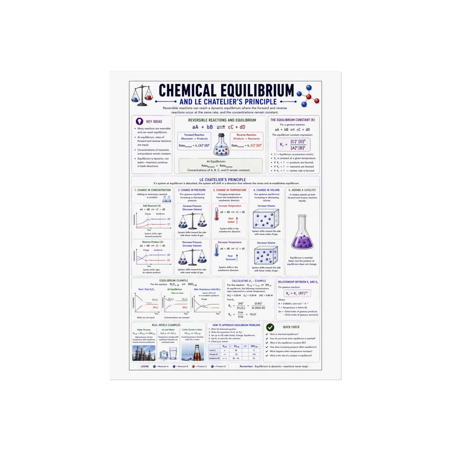 Chemical Equilibrium Educational Poster — Le Chatelier’s Principle Fine Art Print