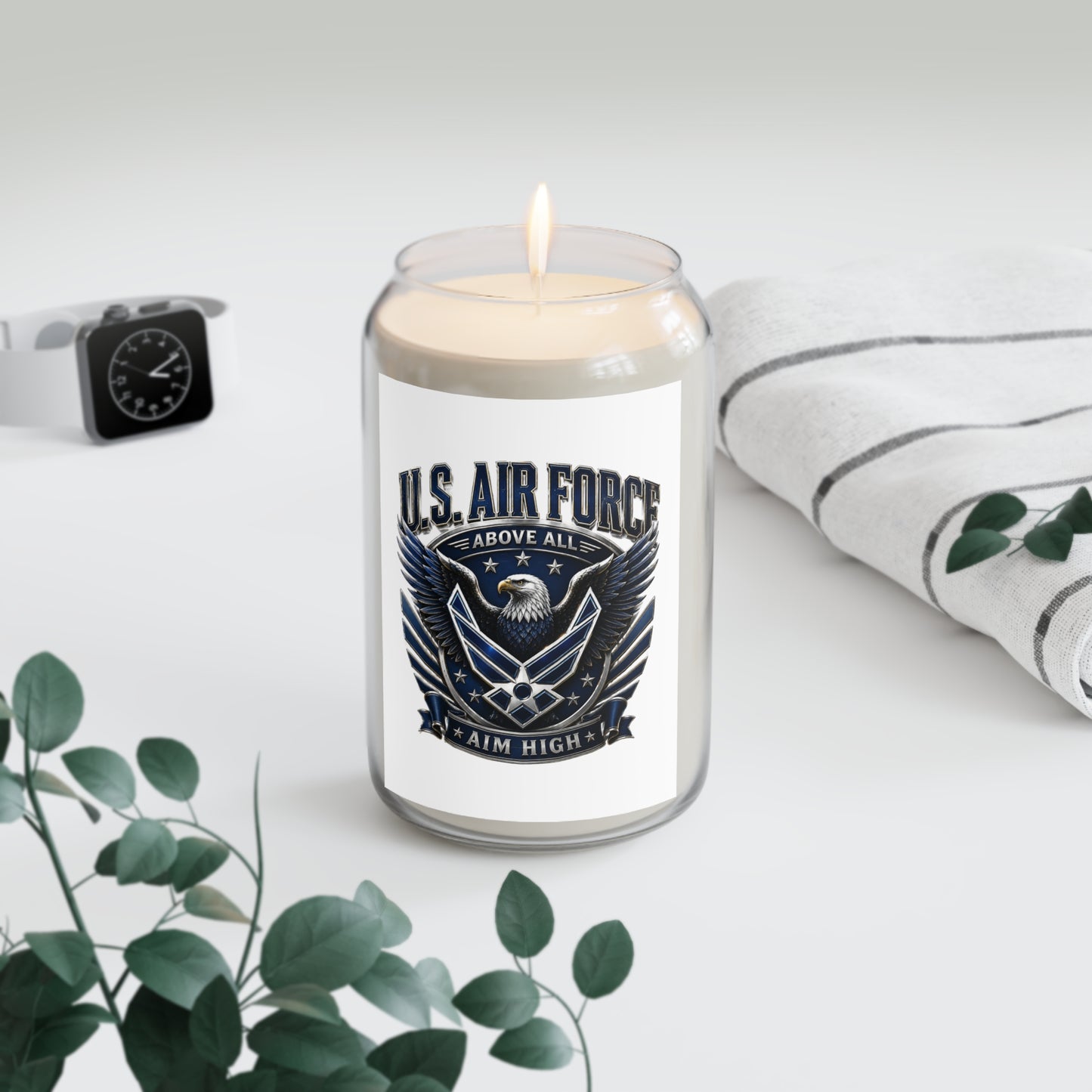 U.S. Air Force Scented Soy Candle — 13.75 oz Patriotic Eagle "Aim High" Memorial Gift