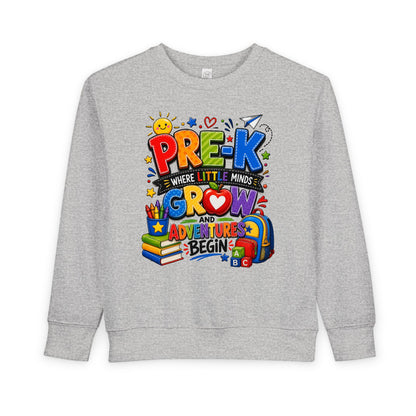 Pre-K Toddler Sweatshirt — "Pre-K Where Little Minds Grow and Adventure Begins" Kids School Pullover