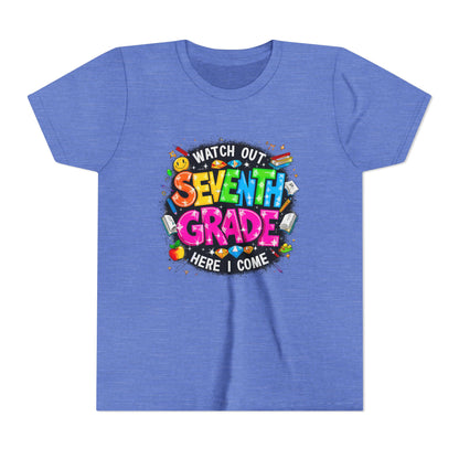 Seventh Grade Kids T‑Shirt — "Watch Out Seventh Grade Here I Come" Back‑to‑School Tee