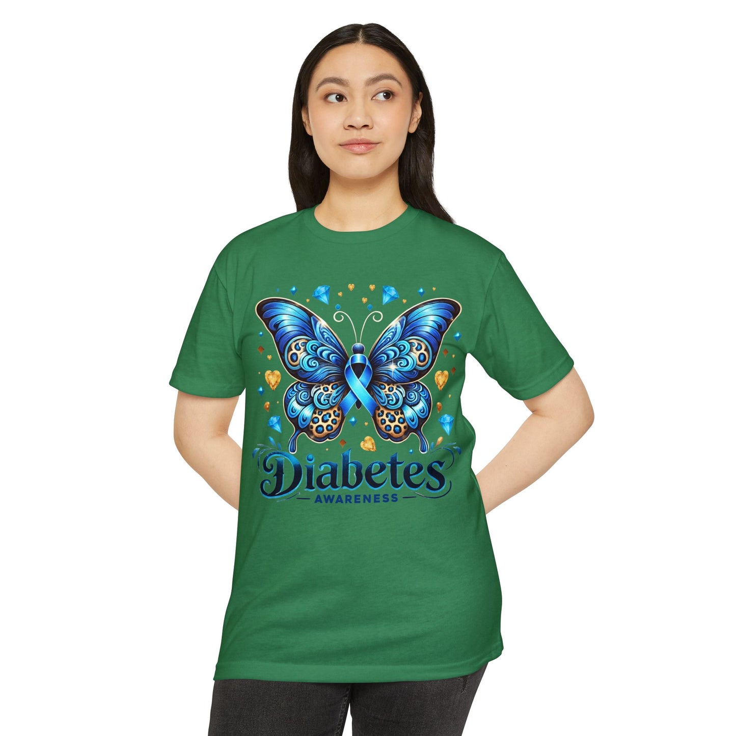 Diabetes Awareness Butterfly T-Shirt — Blue Ribbon Support Tee