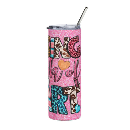 20oz Nurse Tumbler — Pink Glitter 'Nurse is a Work of Heart' Stainless Steel Travel Cup