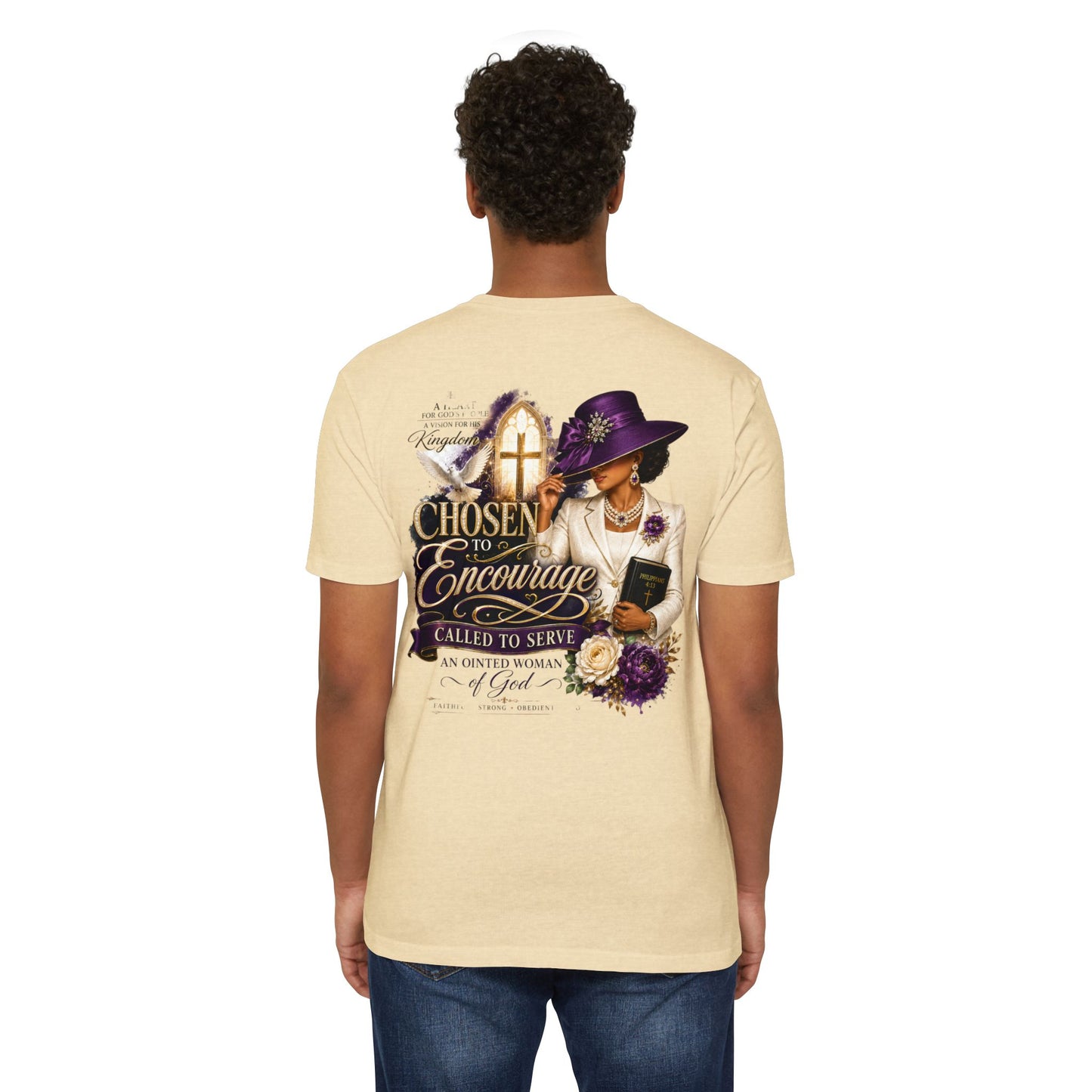Chosen to Encourage Christian T-Shirt — 'Called to Serve' Purple Church Hat Design