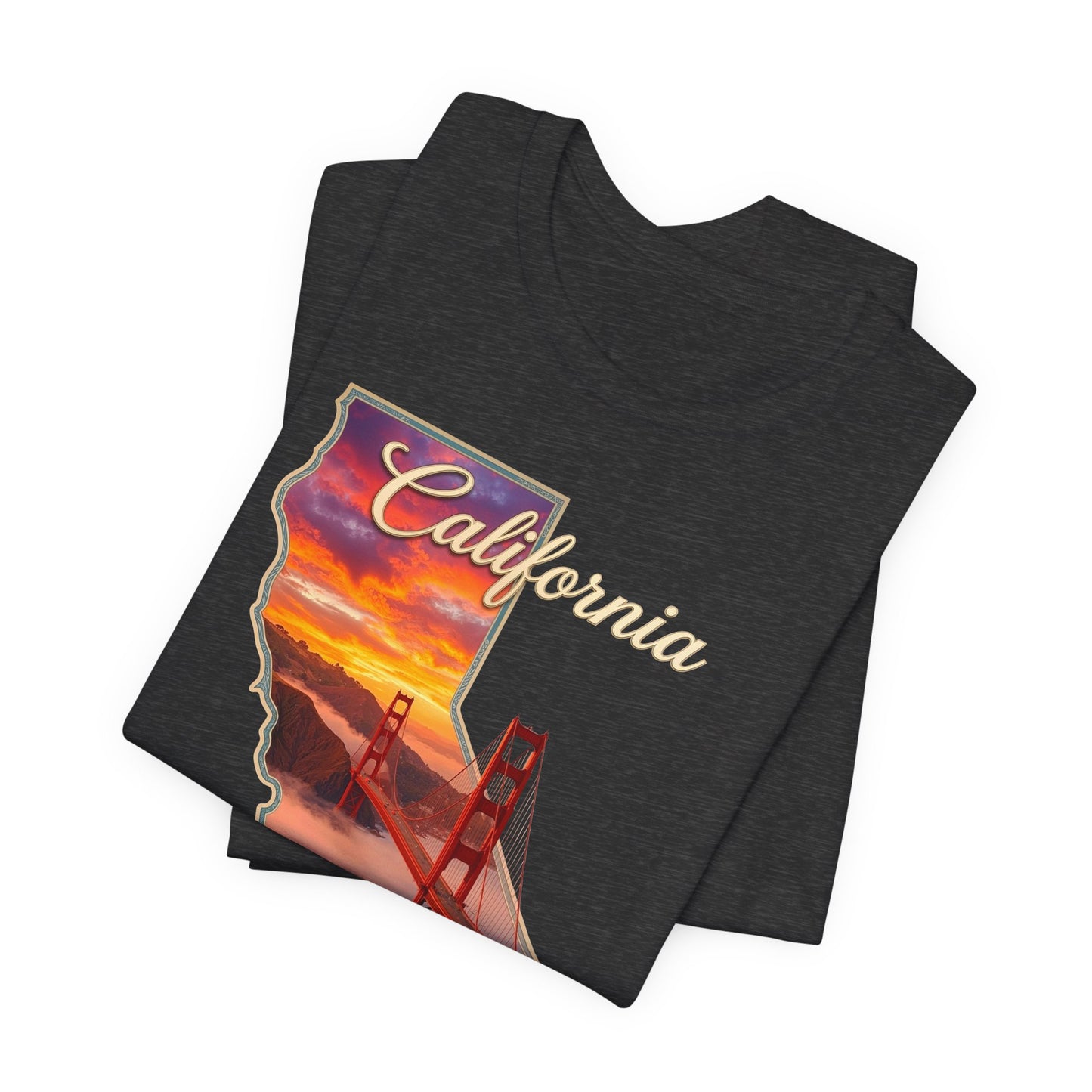 California Golden Gate Tee — "California The Golden State" Sunset Map T-Shirt