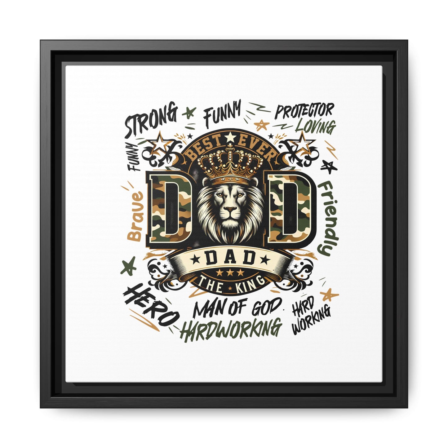 Framed Matte Canvas 'Best Ever DAD' Wall Art – Lion King Design, Father’s Day Gift