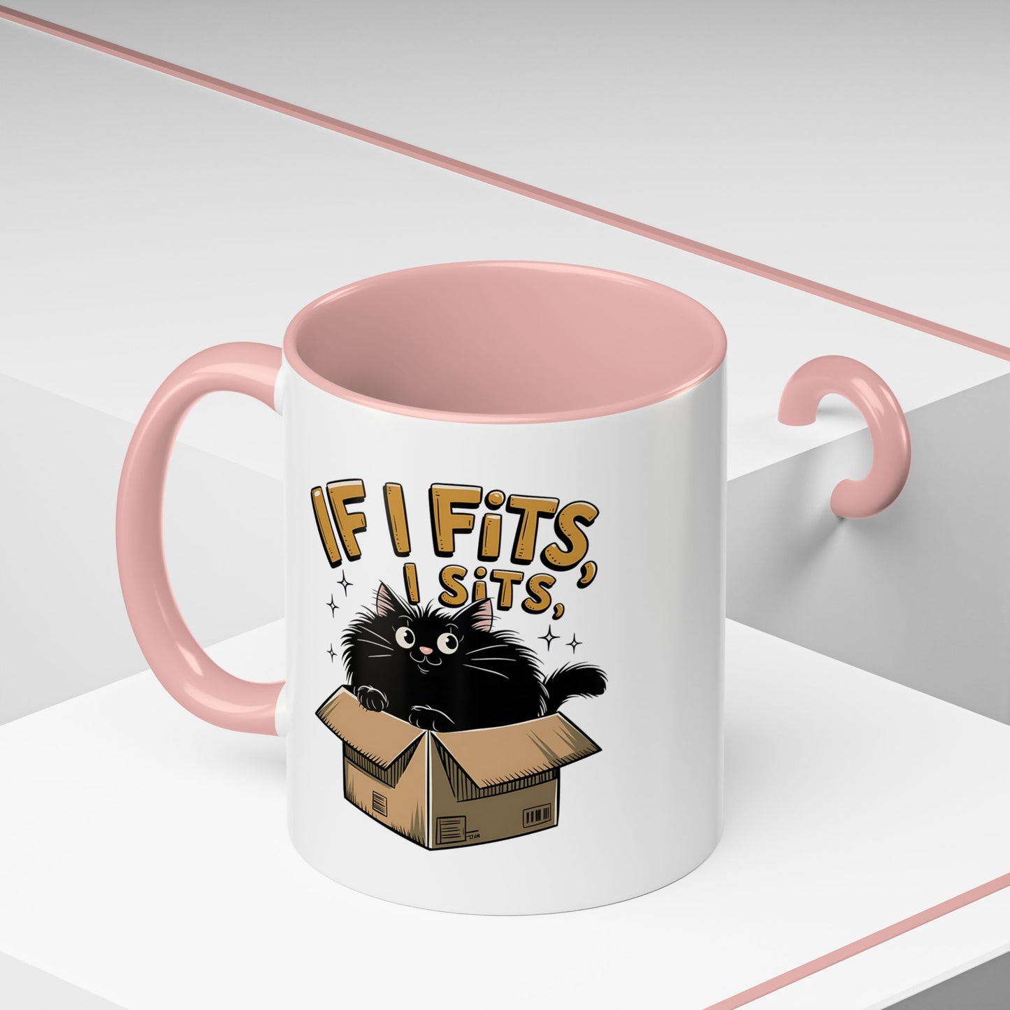If I Fits I Sits Cat Mug — Funny Black Cat in Box Coffee Cup (11/15oz)