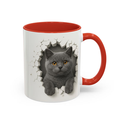 Peekaboo Grey Cat Accent Coffee Mug – Cute 11/15oz Cat Lover Gift