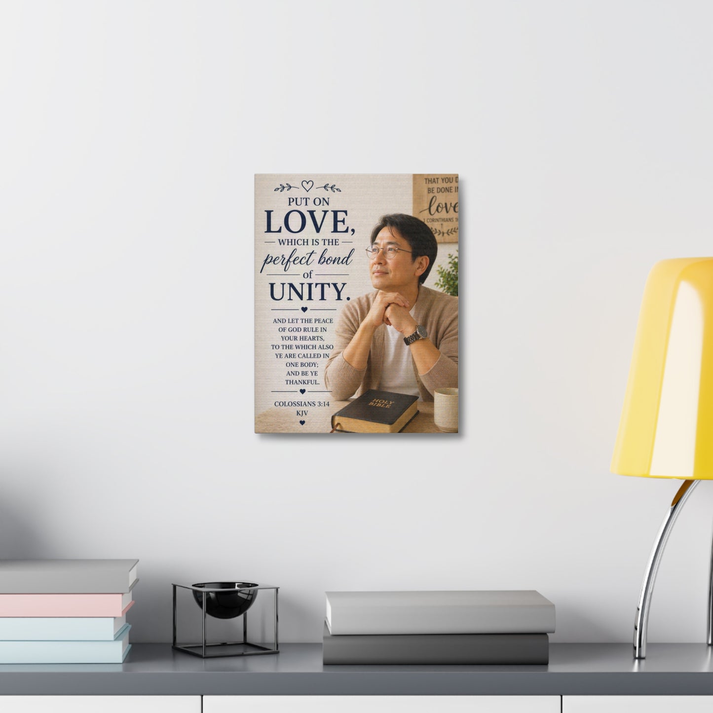 Canvas Wall Art — “Put On Love” Colossians 3:14 Religious Unity Print