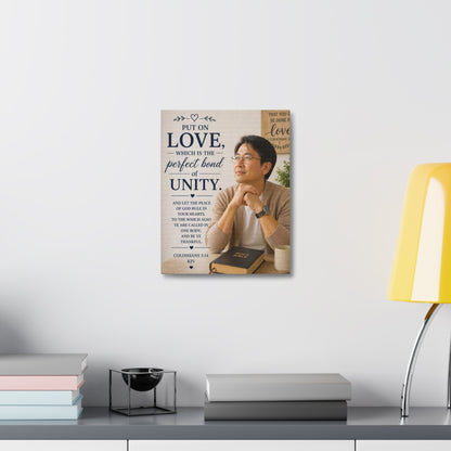 Canvas Wall Art — “Put On Love” Colossians 3:14 Religious Unity Print