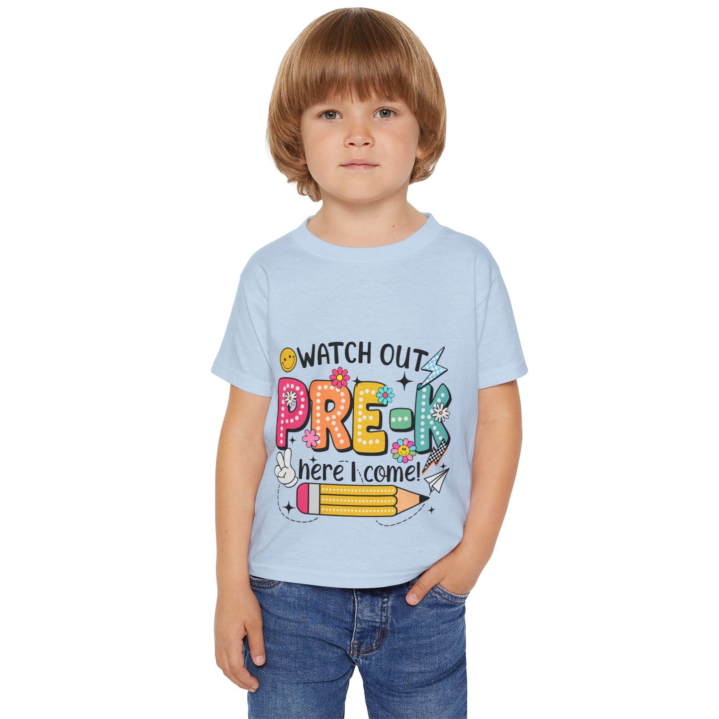 Toddler T-Shirt — "Watch Out Pre-K Here I Come!" Back-to-School Graphic Tee