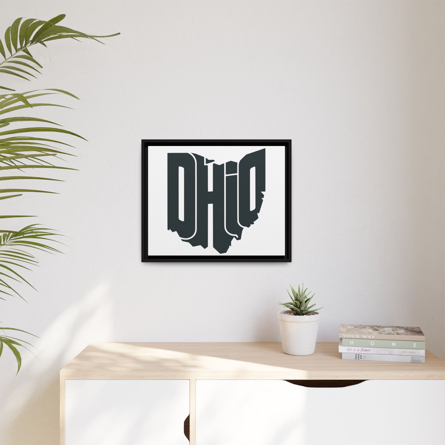 Ohio State Silhouette Matte Framed Canvas — Modern State Wall Art