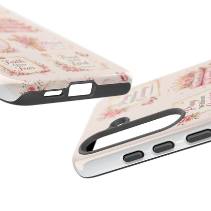 Christian Floral Phone Case — "Pray Without Ceasing" Faith Cross Design