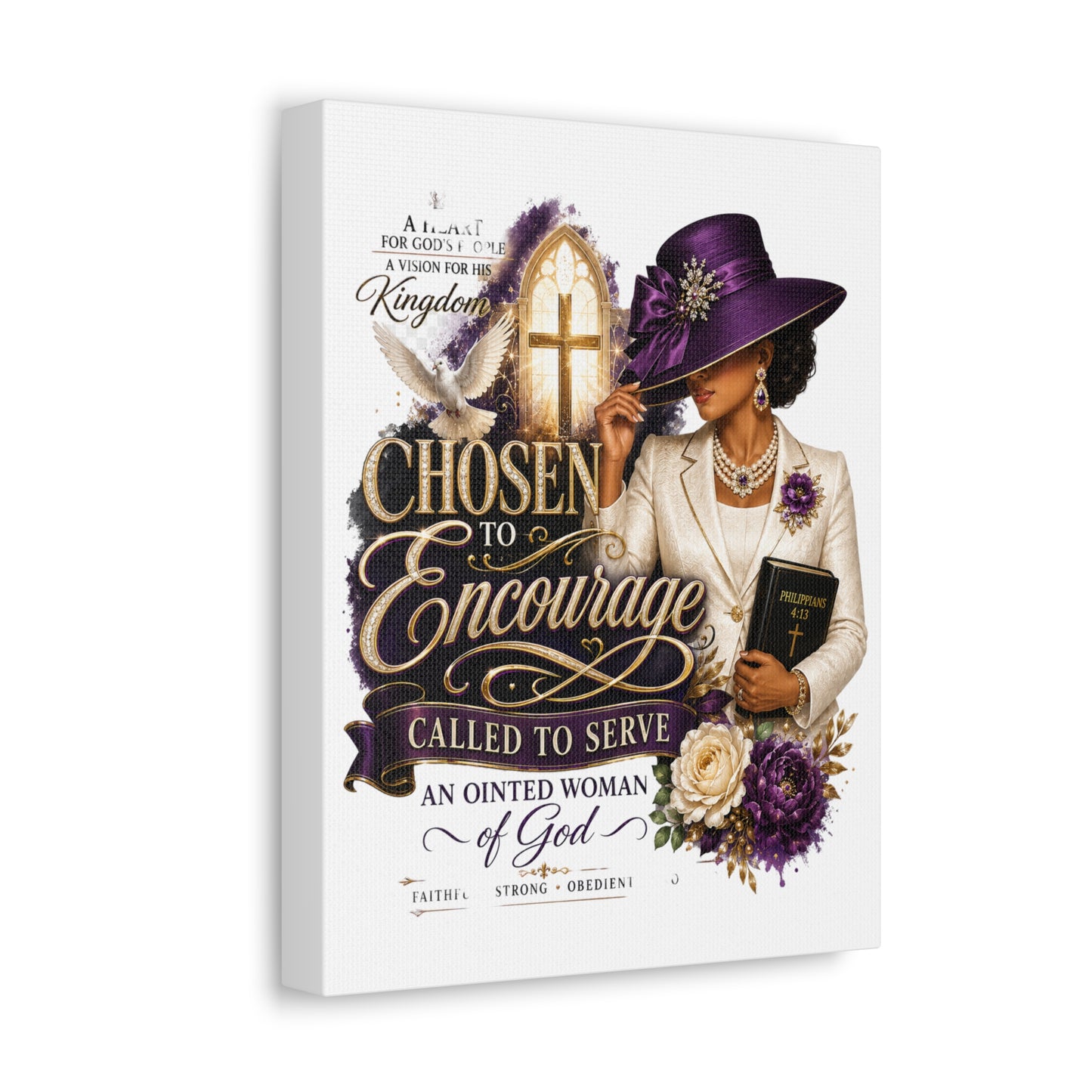 Chosen to Encourage Stretched Canvas – Inspirational Christian Wall Art (Called to Serve, ‘Anointed Woman’)