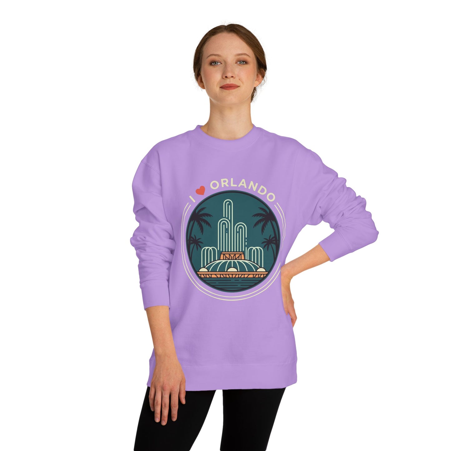 Orlando Fountain Crewneck Sweatshirt — Retro Palm Tree Cityscape