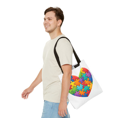Autism Puzzle Heart Tote Bag - Colorful Awareness Canvas Tote