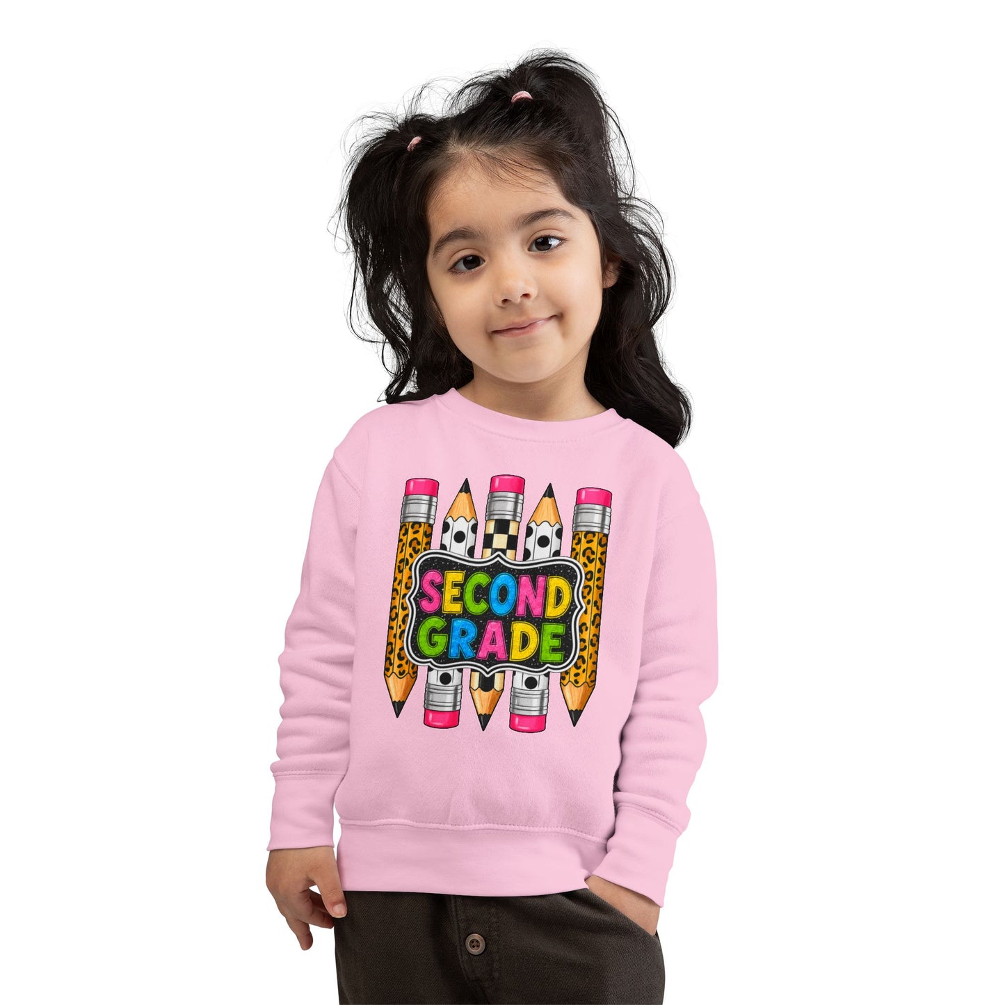 Second Grade Toddler Sweatshirt — Colorful Pencils Back-to-School Crewneck