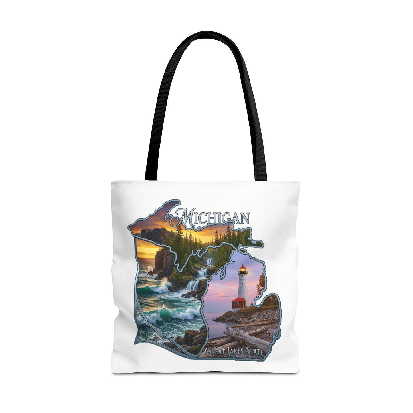 Michigan Lighthouse Tote Bag — Great Lakes Scenic State Travel Tote