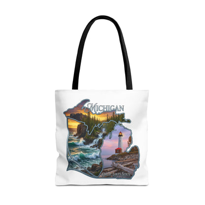 Michigan Lighthouse Tote Bag — Great Lakes Scenic State Travel Tote