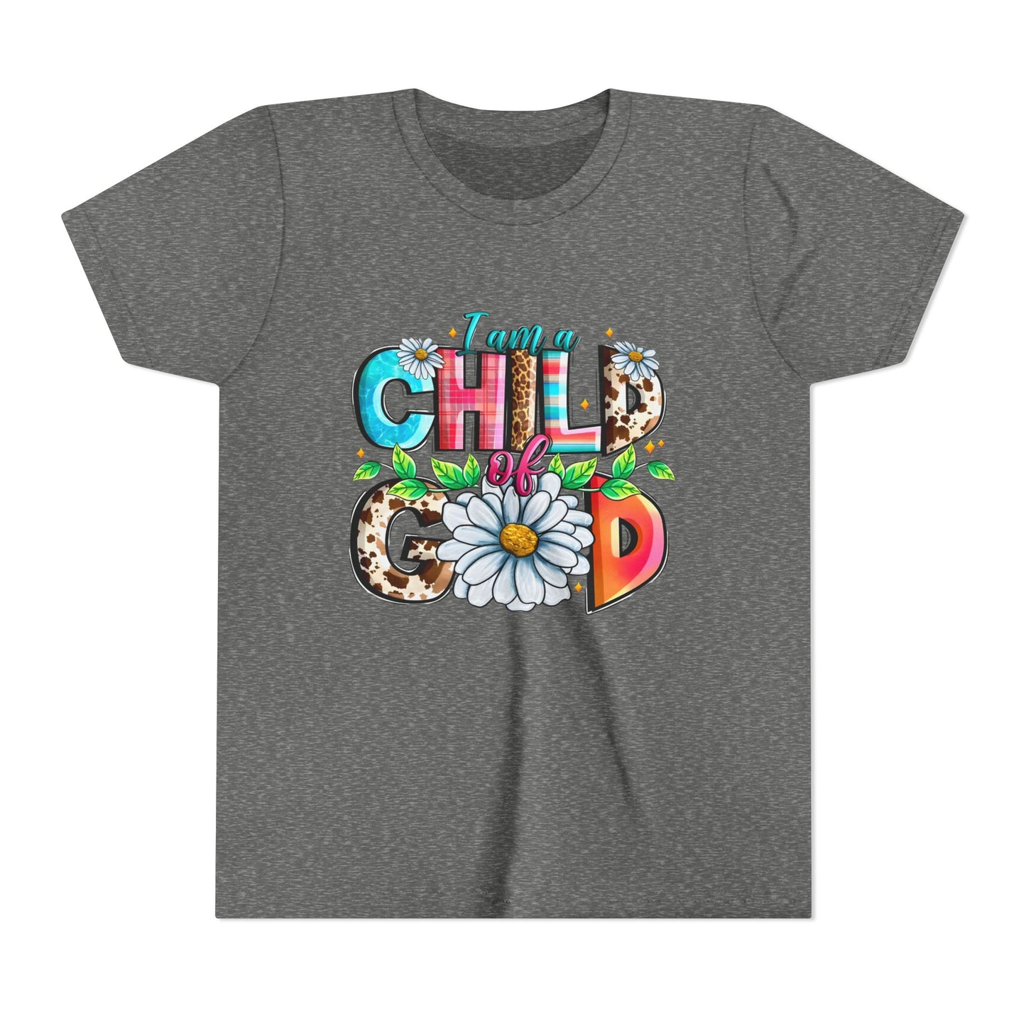 Youth Tee — "I Am a Child of God" Floral Christian Graphic