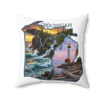 Michigan Lighthouse Decorative Pillow — Great Lakes Scenic State Home Accent