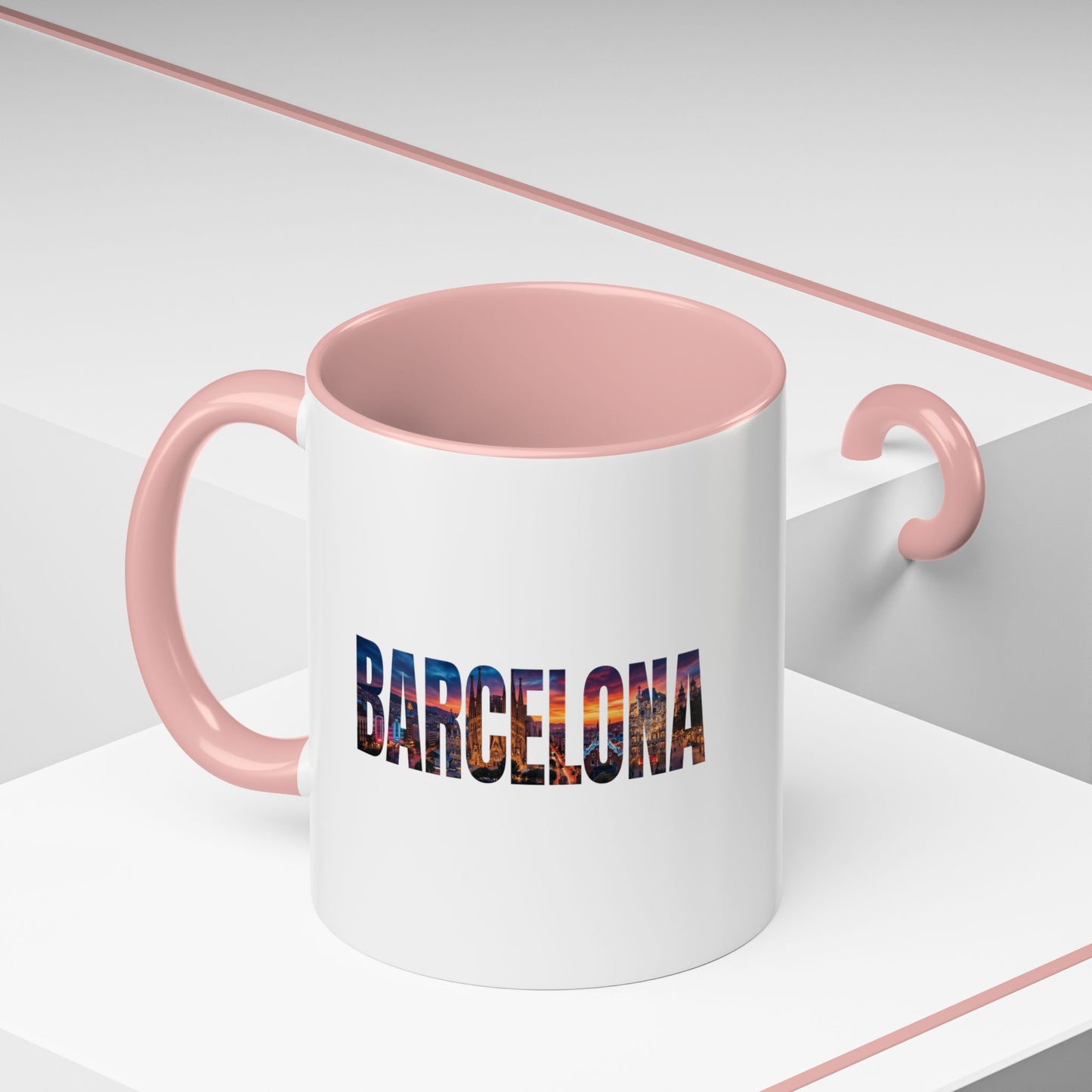 Barcelona Accent Coffee Mug — Scenic Cityscape Text Travel Souvenir (11/15oz)
