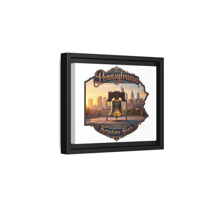 Pennsylvania Keystone State Framed Canvas Wall Art — Liberty Bell & Philadelphia Skyline