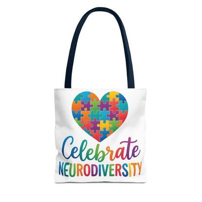 Celebrate Neurodiversity Tote Bag – Rainbow Puzzle Heart Awareness Tote
