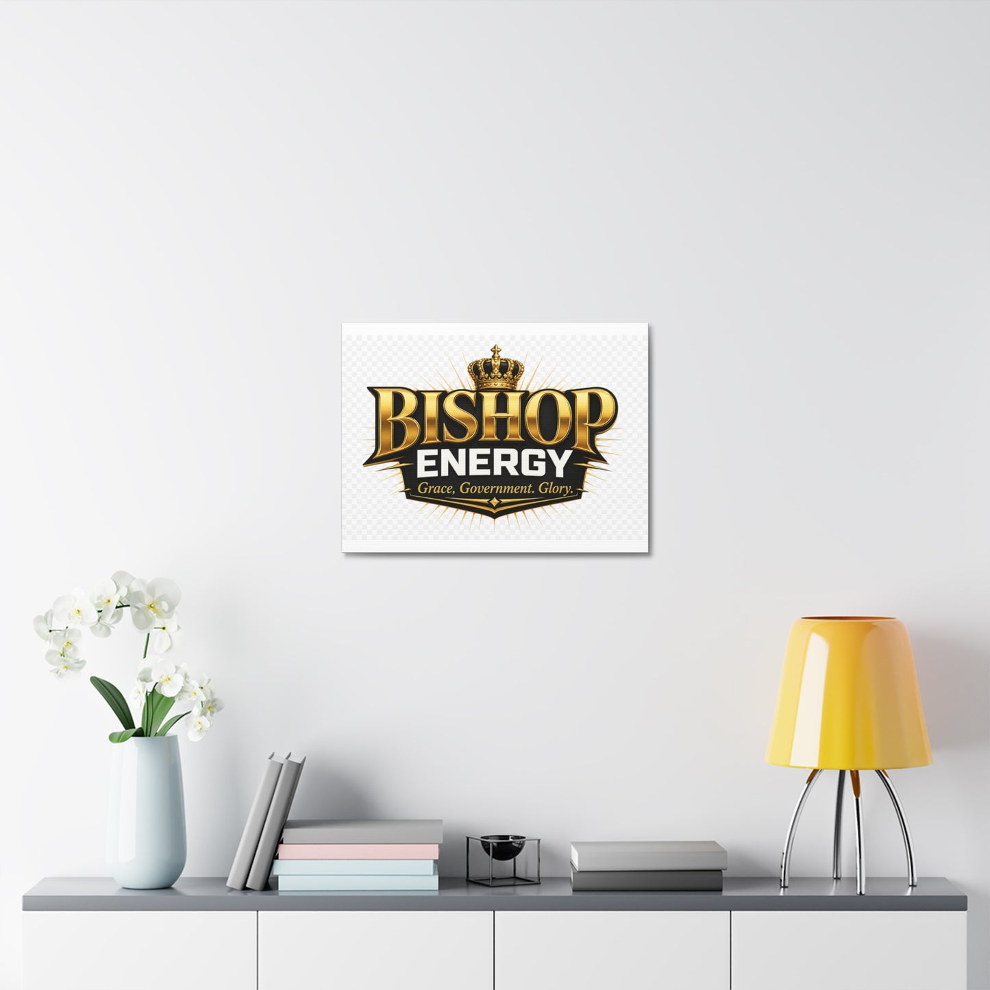 Bishop Energy Stretched Canvas - Gold Crown Emblem (Grace, Government, Glory)