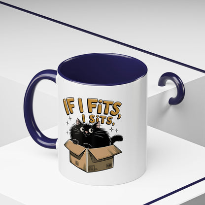 If I Fits I Sits Cat Mug — Funny Black Cat in Box Coffee Cup (11/15oz)