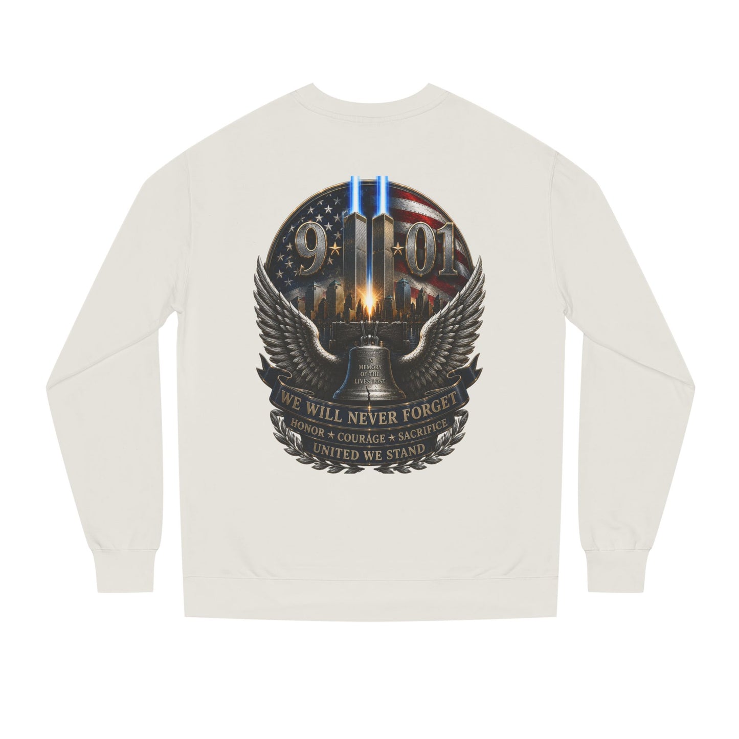 9/11 Memorial Sweatshirt — We Will Never Forget Tribute Crewneck