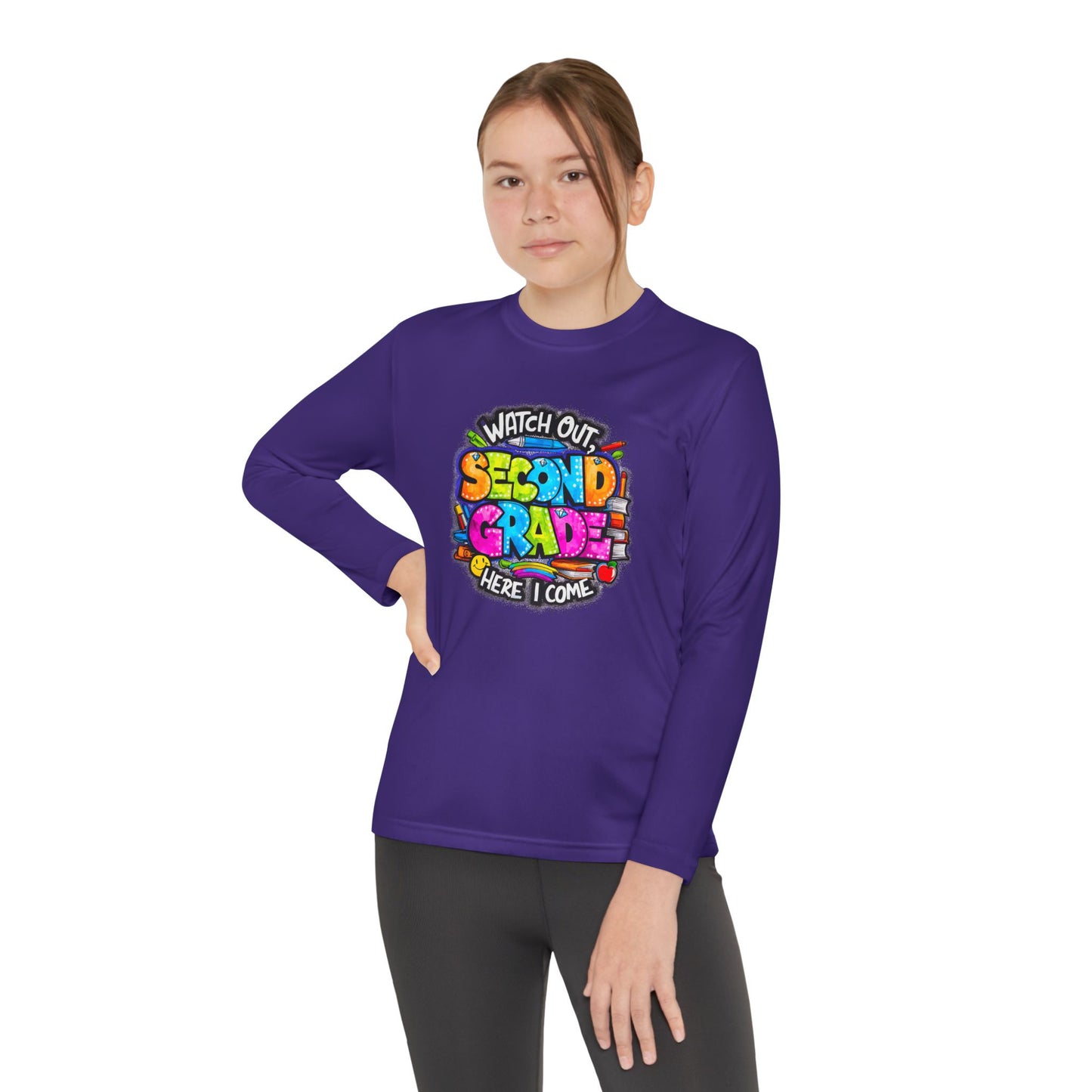 Second Grade Long Sleeve Tee — "Watch Out Second Grade Here I Come" Youth Shirt