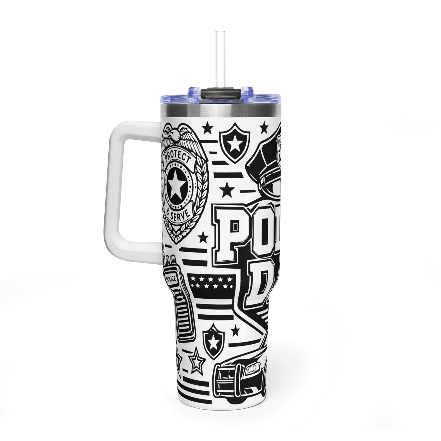 Tumbler — 'Police Dad' 40oz Vacuum Insulated Travel Mug (Patrol Badge Design)