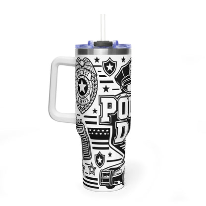Tumbler — 'Police Dad' 40oz Vacuum Insulated Travel Mug (Patrol Badge Design)