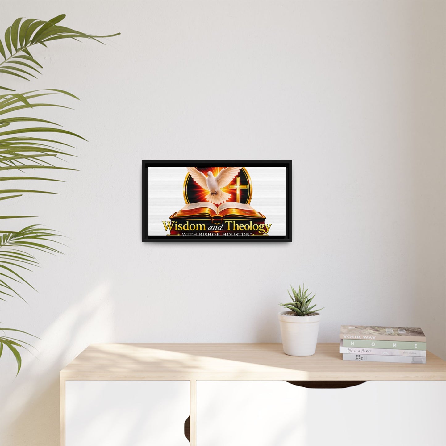 Framed Canvas Print — "Wisdom and Theology" Dove & Bible Wall Art
