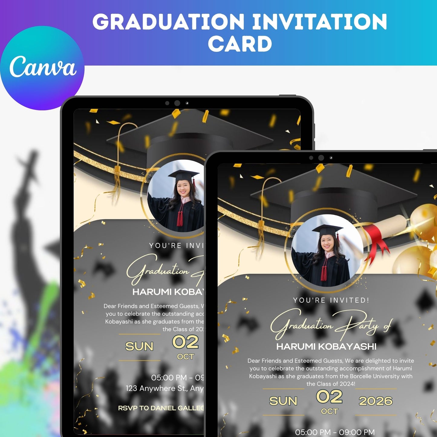 Graduation Invitation Card Template | Editable Digital Graduation Party Invite
