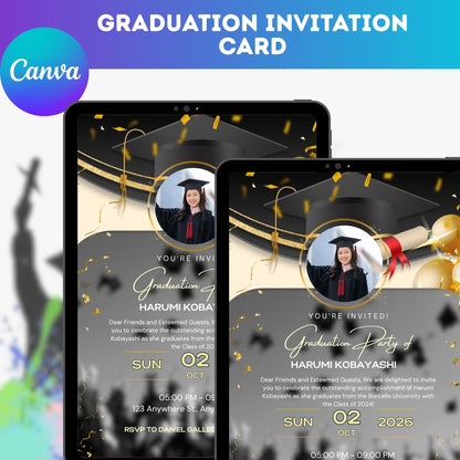 Graduation Invitation Card Template | Editable Digital Graduation Party Invite