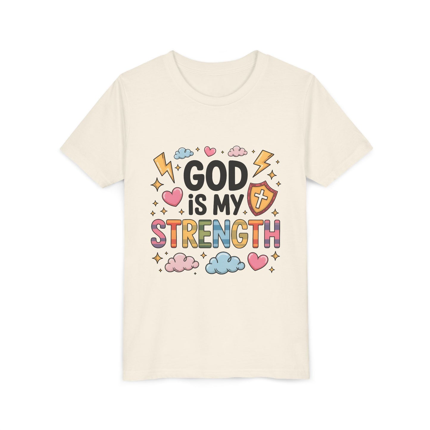 God Is My Strength Youth Tee — Cute Faith-Based Kids T-Shirt