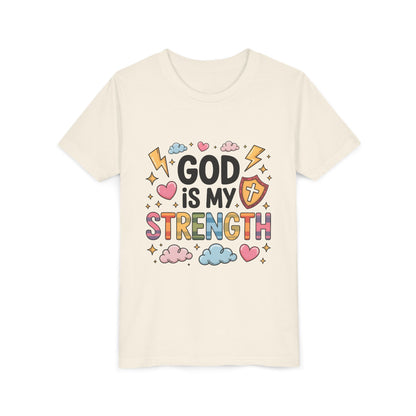 God Is My Strength Youth Tee — Cute Faith-Based Kids T-Shirt
