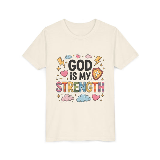 God Is My Strength Youth Tee — Cute Faith-Based Kids T-Shirt