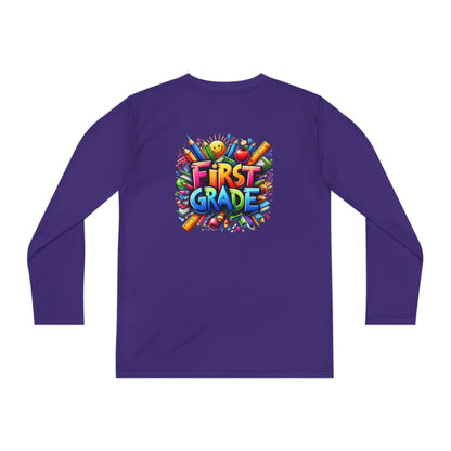 First Grade Youth Long Sleeve Tee — Colorful Back-to-School Shirt