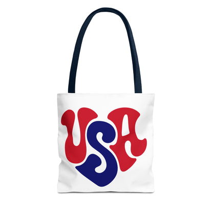 USA Heart Graphic Tote Bag — Retro Patriotic Fourth of July Tote