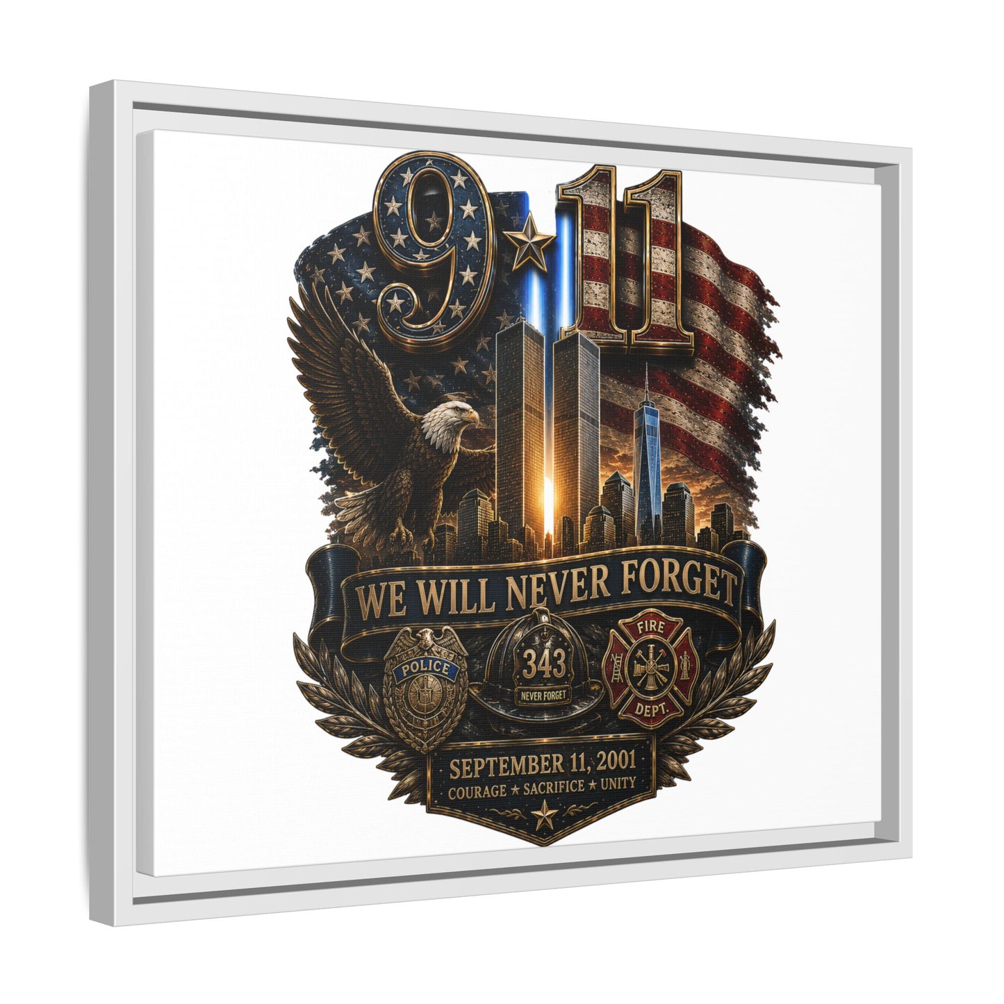 9/11 We Will Never Forget Framed Matte Canvas