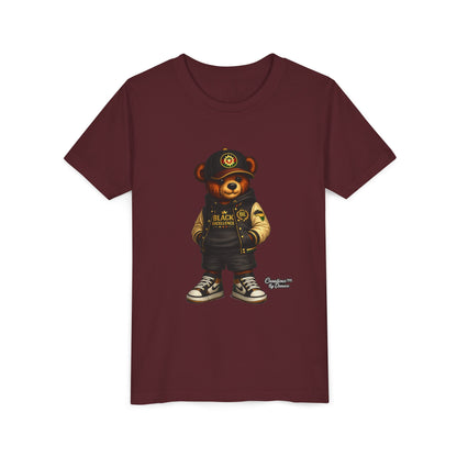 Youth Tee — Streetwear Teddy Bear Graphic (Black Varsity)