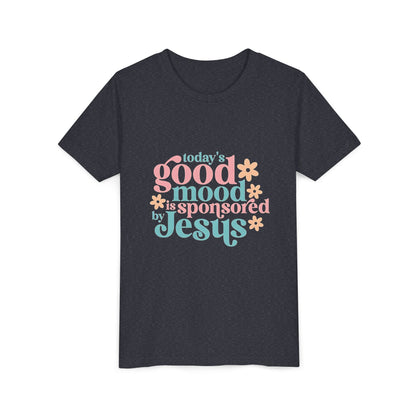 Youth Tee – "Today's Good Mood is Sponsored by Jesus" Retro Floral Christian Shirt