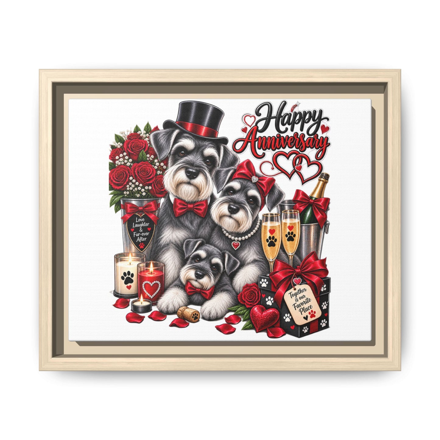 Happy Anniversary Schnauzer Family Matte Canvas Print — Framed