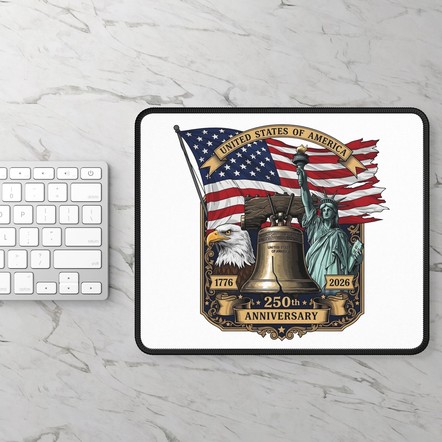 Gaming Mouse Pad — 250th USA Anniversary Liberty Bell, Flag & Eagle Patriotic Design