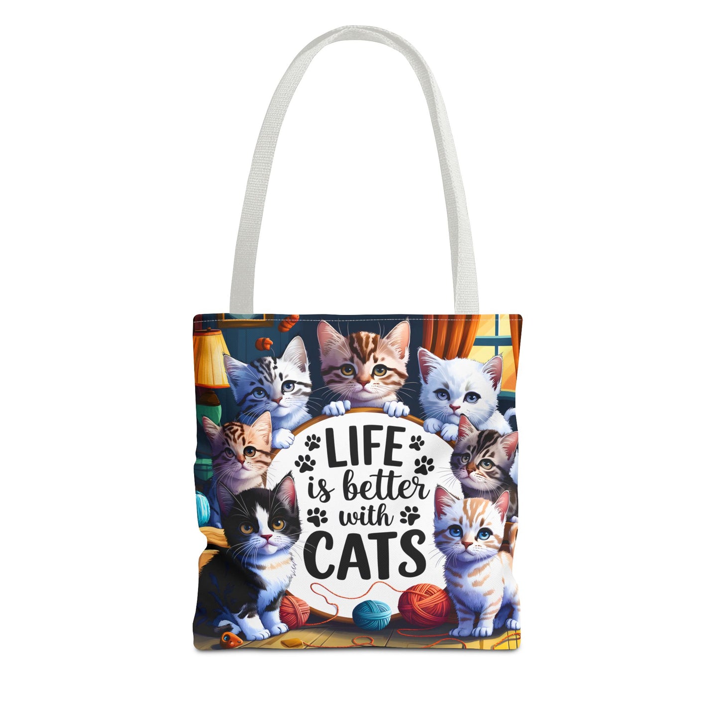 Life Is Better With Cats Tote Bag — Cute Kitten All-Over Print Shopper